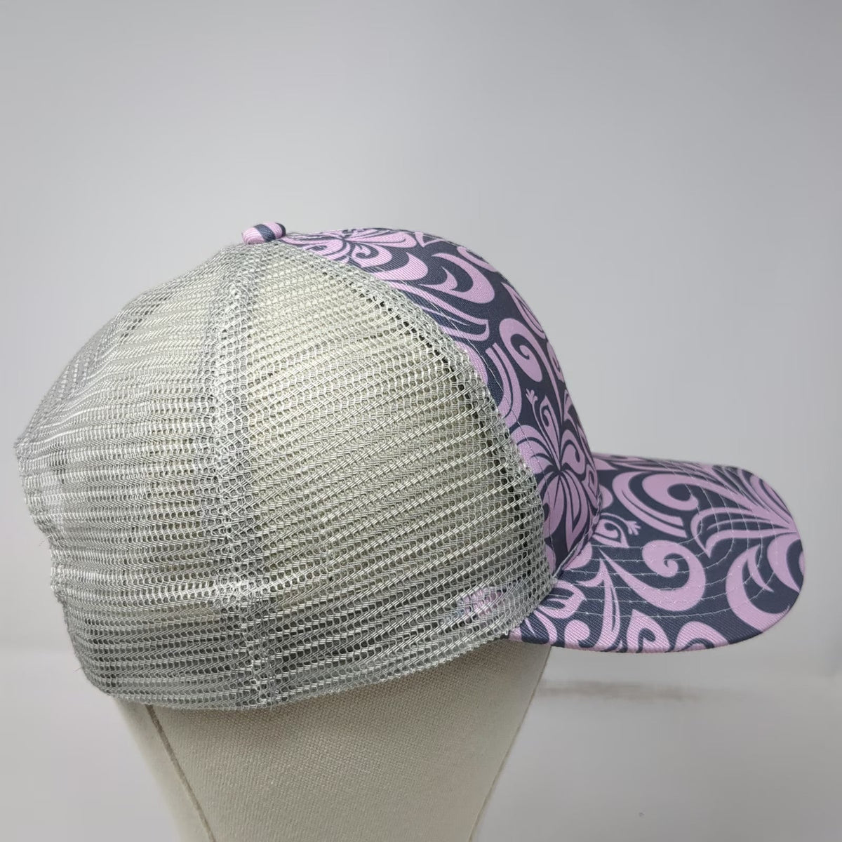Happy Wahine Trucker Hat Purple Gray One Size Floral Hibiscus Pattern Snapback