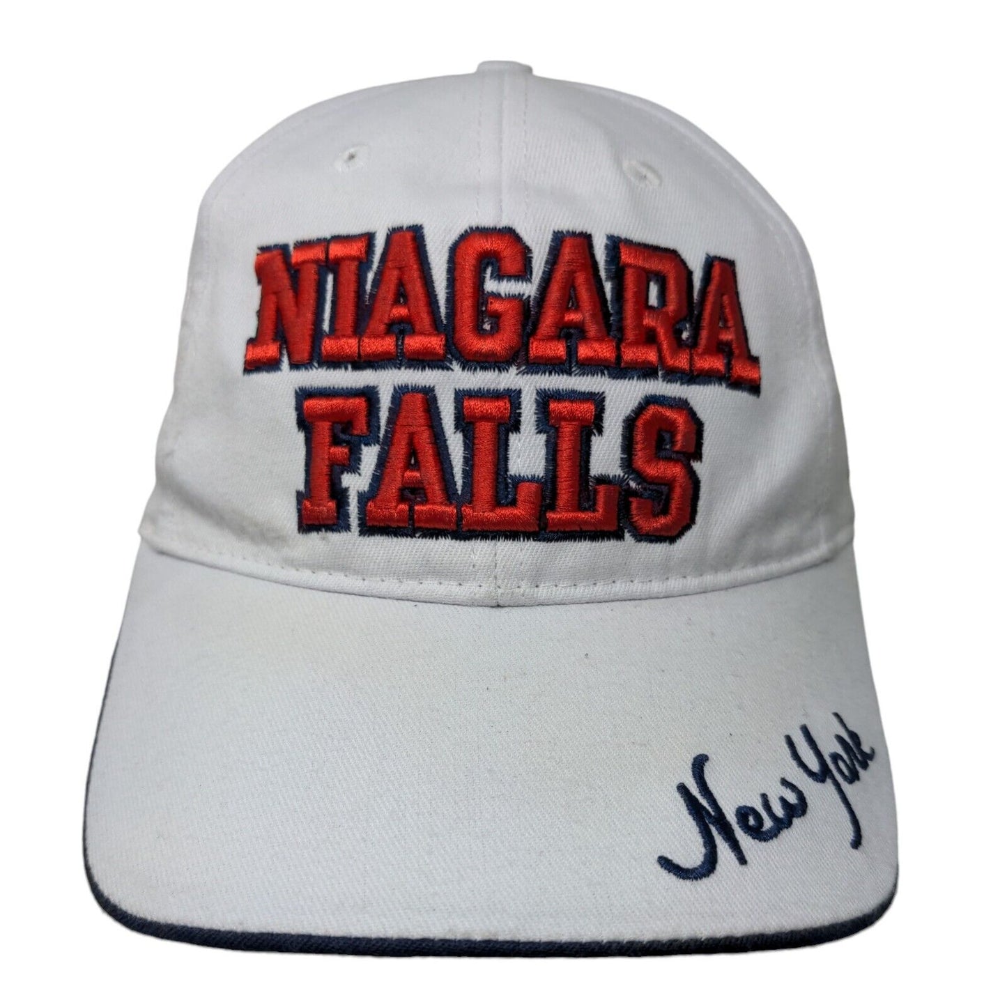 Niagara Falls New York Strapback Hat White OS Adjustable Embroidered Patriotic