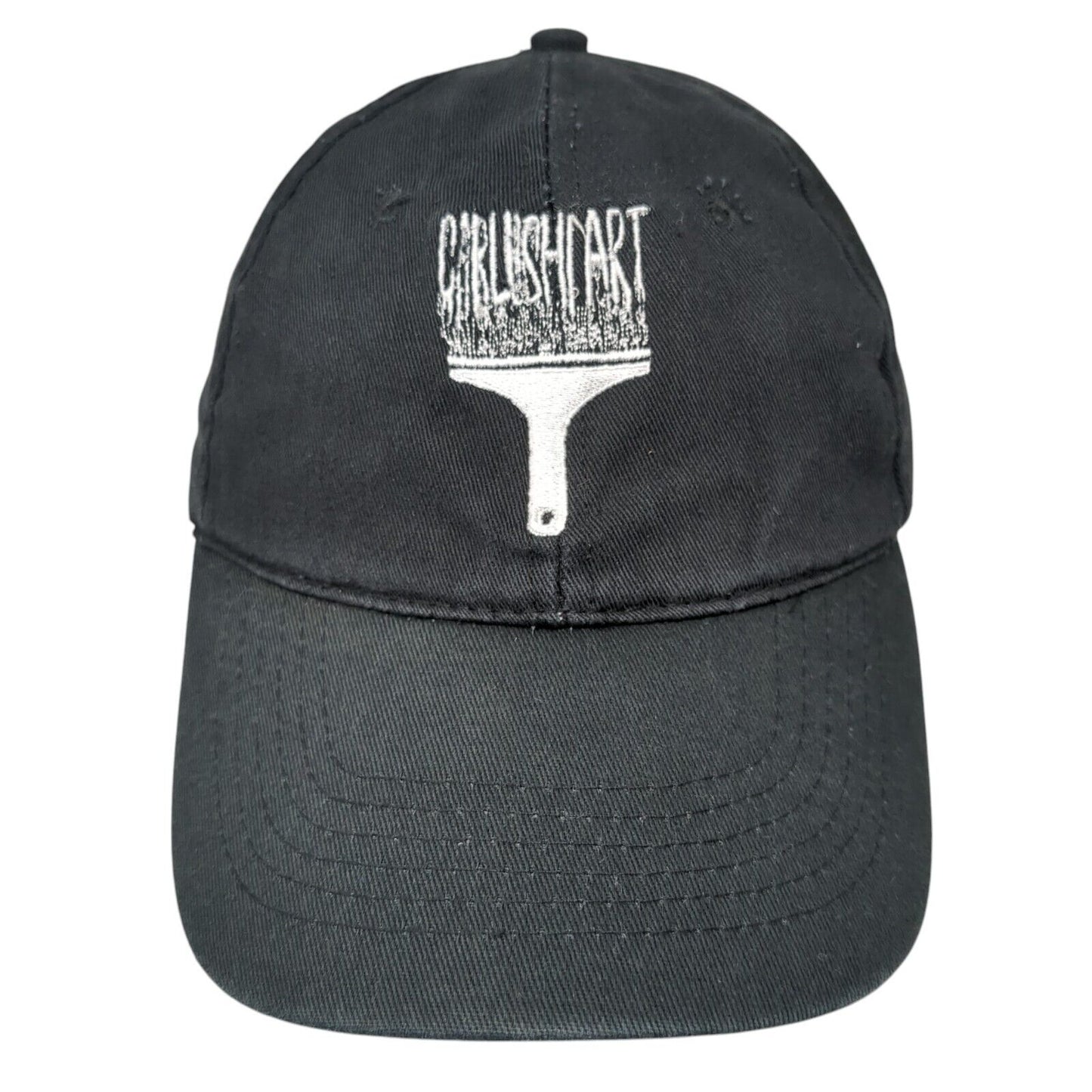 Unbranded Strapback Hat Black One Size Embroidered Logo Brush 6 Panel