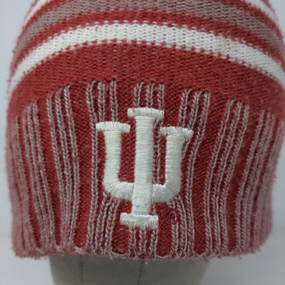 Adidas Men's Knit Beanie Hat Cap Red Striped OSFA Embroidered IU Hoosiers Logo