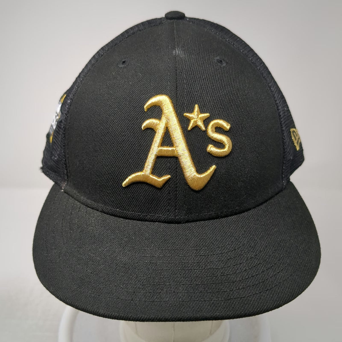 New Era Oakland Athletics MLB Trucker Hat Black Gold 7 7/8 ASG 2022 Mesh Pattern