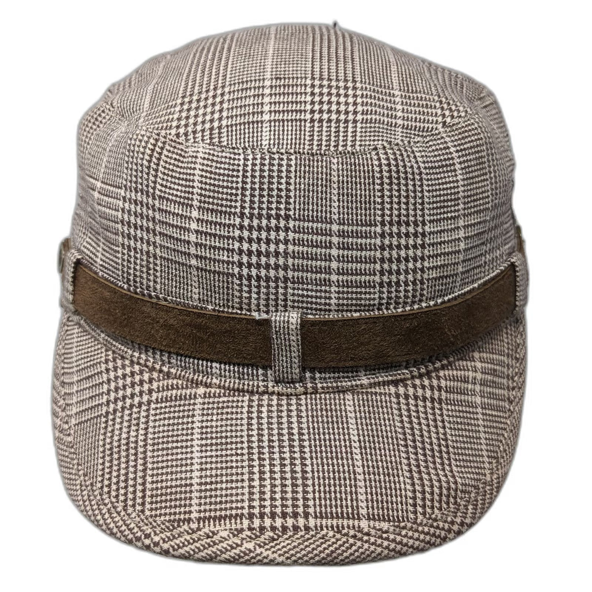 Fox Army Cap Brown One Size Plaid Cotton Slideback Hat Suede Band Buckle Logo