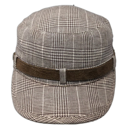 Fox Army Cap Brown One Size Plaid Cotton Slideback Hat Suede Band Buckle Logo