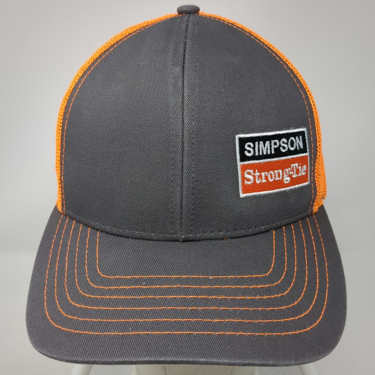 Outdoor Cap Simpson Strong-Tie Trucker Hat Gray Orange One Size Snapback Mesh
