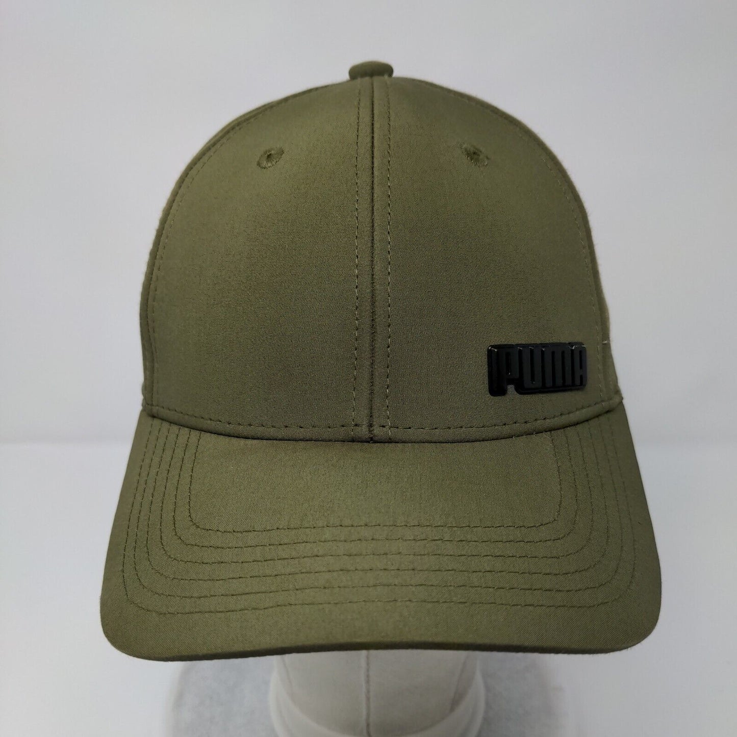 PUMA Stretch Fitted Hat Green OS Lightweight Embroidered Vented Holes 6 Panel