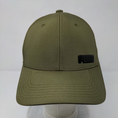 PUMA Stretch Fitted Hat Green OS Lightweight Embroidered Vented Holes 6 Panel