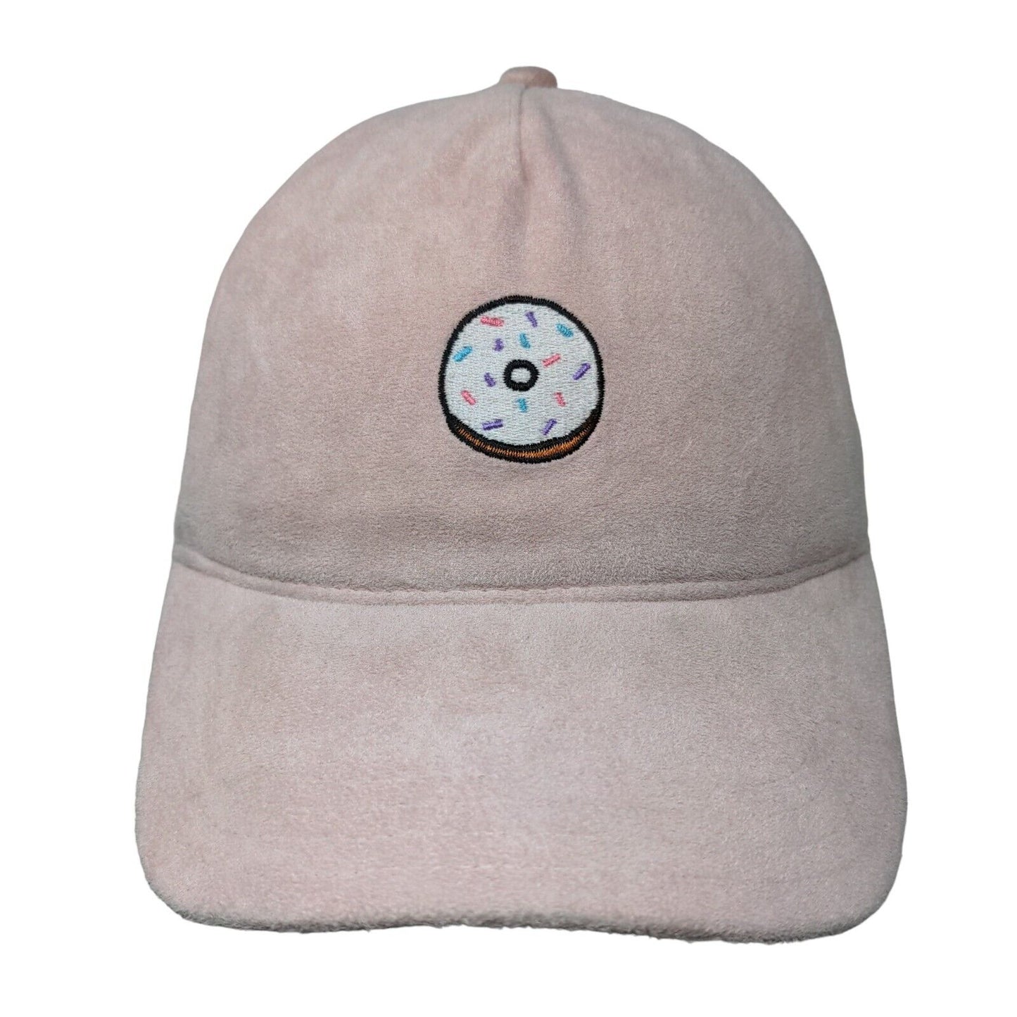 Doughnut Slideback Hat Pink One Size Adjustable Embroidered Velour 6 Panel
