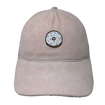 Doughnut Slideback Hat Pink One Size Adjustable Embroidered Velour 6 Panel