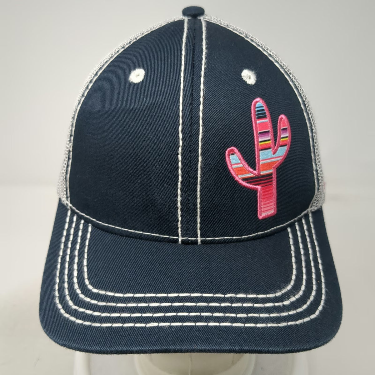Ariat Trucker Hat Blue One Size Mesh Snapback Cactus Serape Contrast Stitching
