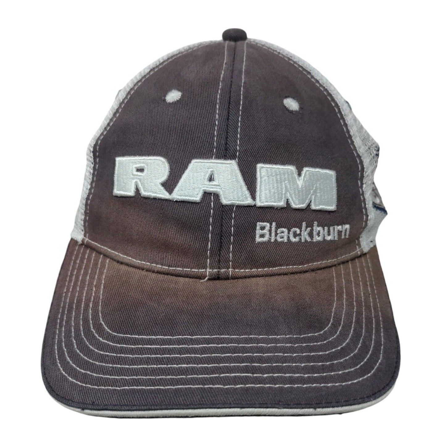 RAM Blackburn Strapback Mesh Back Trucker Hat Blue One Size Embroidered