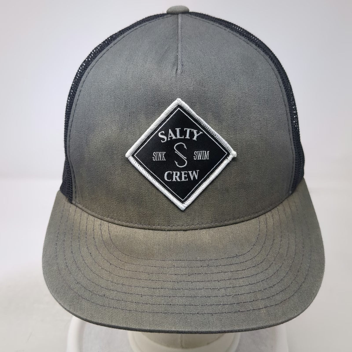 Salty Crew Trucker Hat Gray One Size Mesh Back Snapback Sink Swim Hook Logo