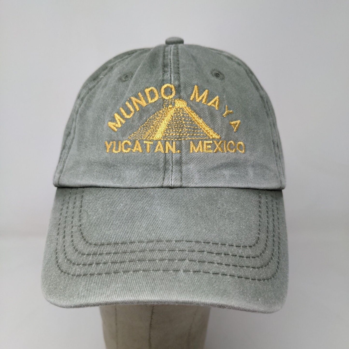 Mundo Maya Men's Strapback Hat Adjustable Green Embroidered Yucatan Mexico