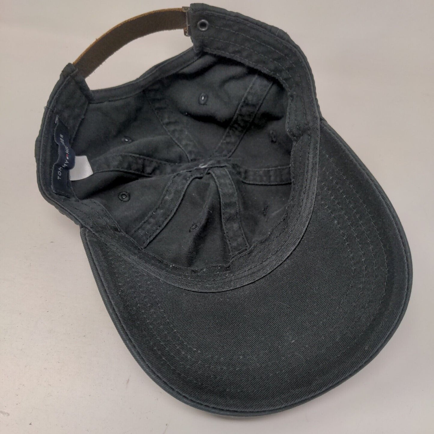 Tommy Hilfiger Slideback Hat Black One Size Embroidered Leather Strap