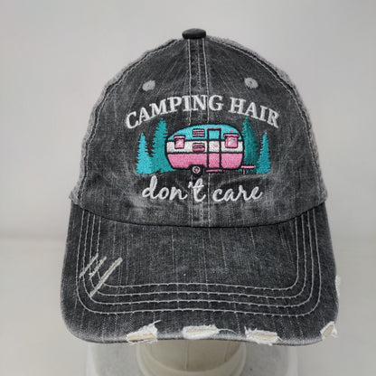 Camping Hair Don't Care Strapback Trucker Hat Gray One Size Katydid