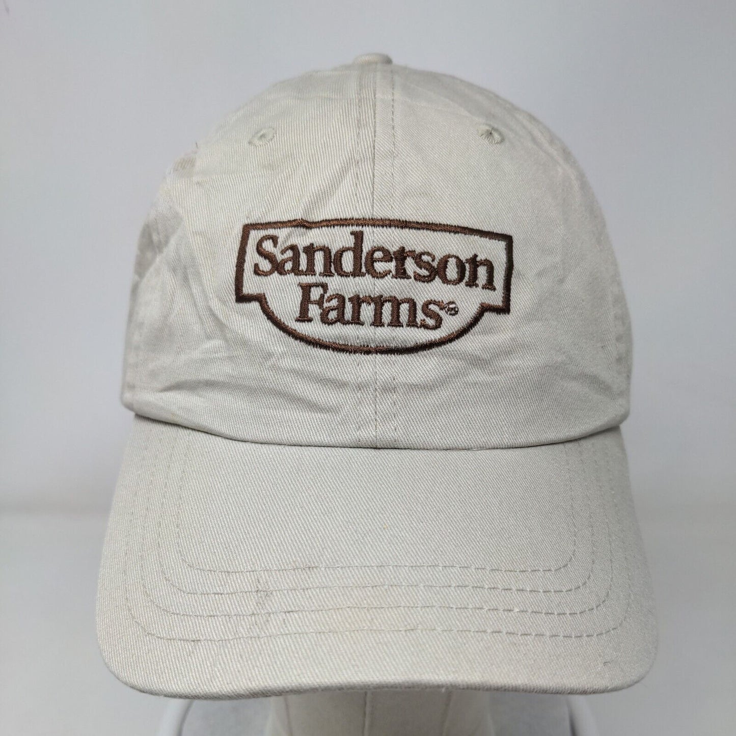 Sanderson Farms Strapback Hat Tan OSFA Adjustable Embroidered 6 Panel Cotton