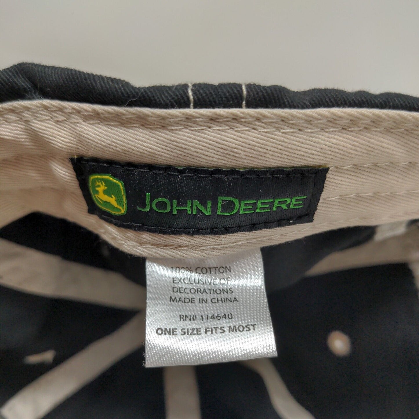 John Deere Men's Slideback Hat Black Size OSFM Embroidered Logo 100% Cotton