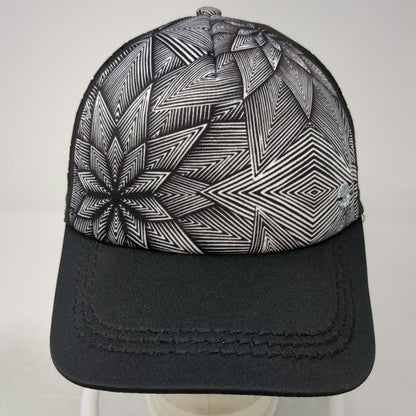Roxy Trucker Hat Black One Size Geometric Starburst Perforated Snapback Cap