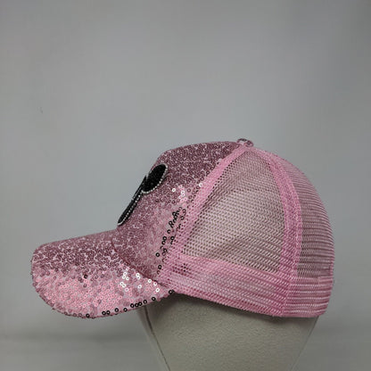Mickey Mouse Snapback Trucker Hat Pink OS Adjustable Sequins Bling Mesh Back