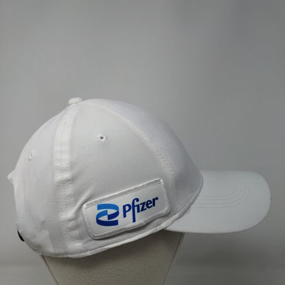 Nike Pfizer Strapback Hat White OSFM Adjustable Swoosh Logo Legacy91 Dri-Fit