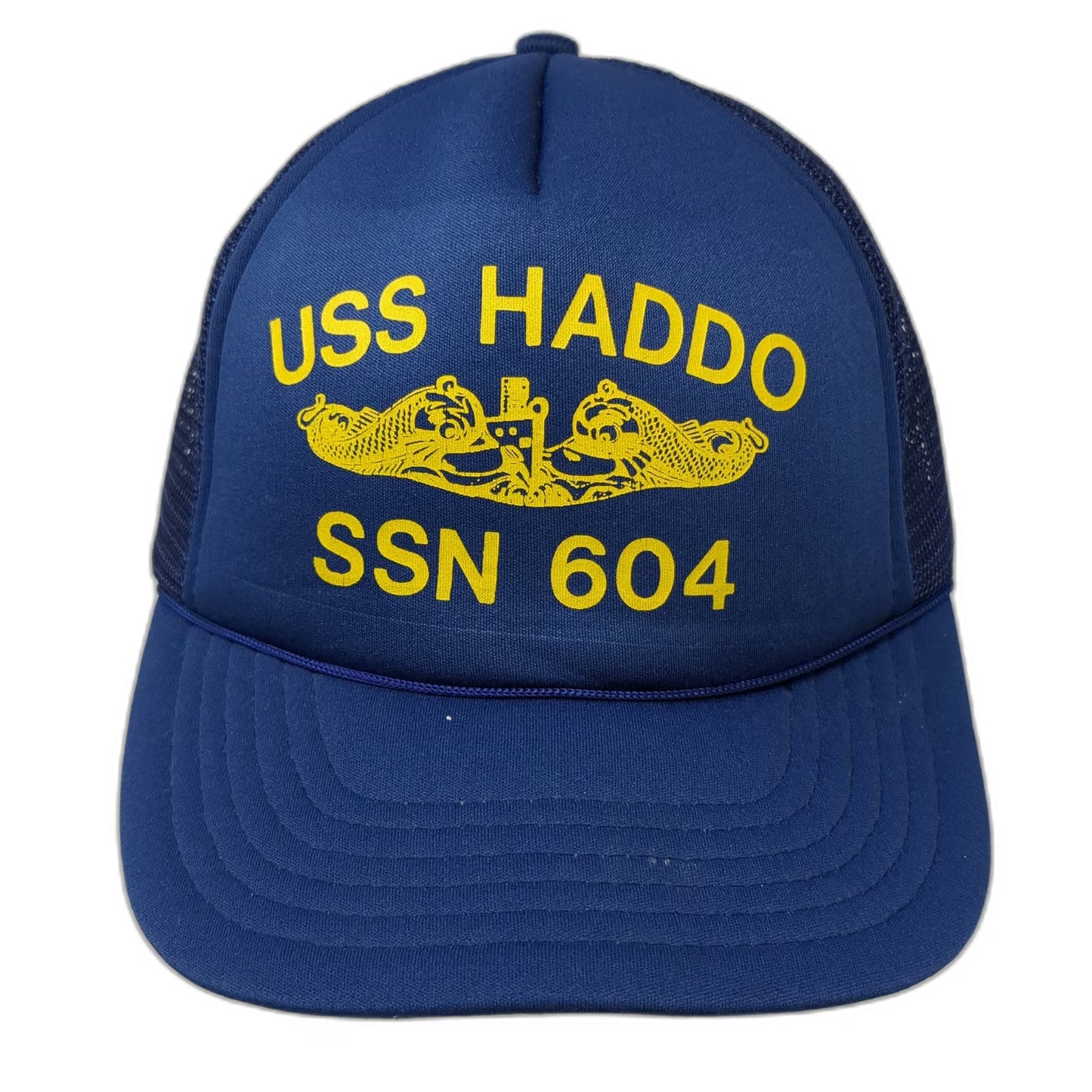 Trucker Hat Blue Vintage USS Haddo SSN 604 Submarine Logo Mesh Back Snapback
