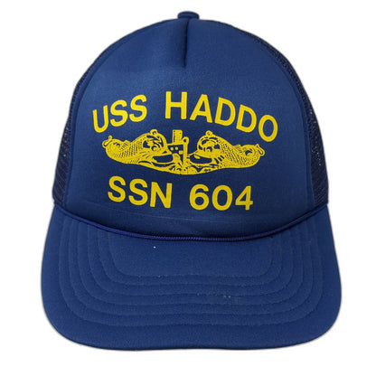 Trucker Hat Blue Vintage USS Haddo SSN 604 Submarine Logo Mesh Back Snapback