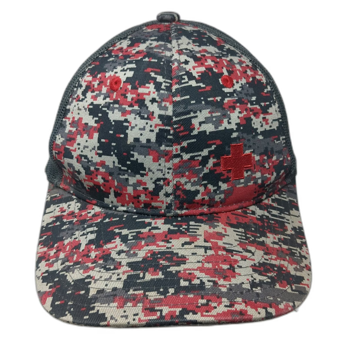 Port Authority Trucker Hat Gray One Size Digital Camo Red Cross Mesh Snapback