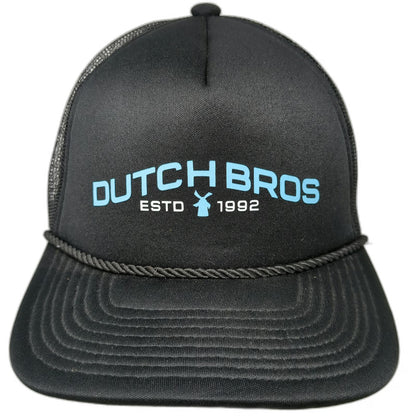 Dutch Bros 5 Panel Black One Size Mesh Back Rope Hat Windmill Logo Slideback