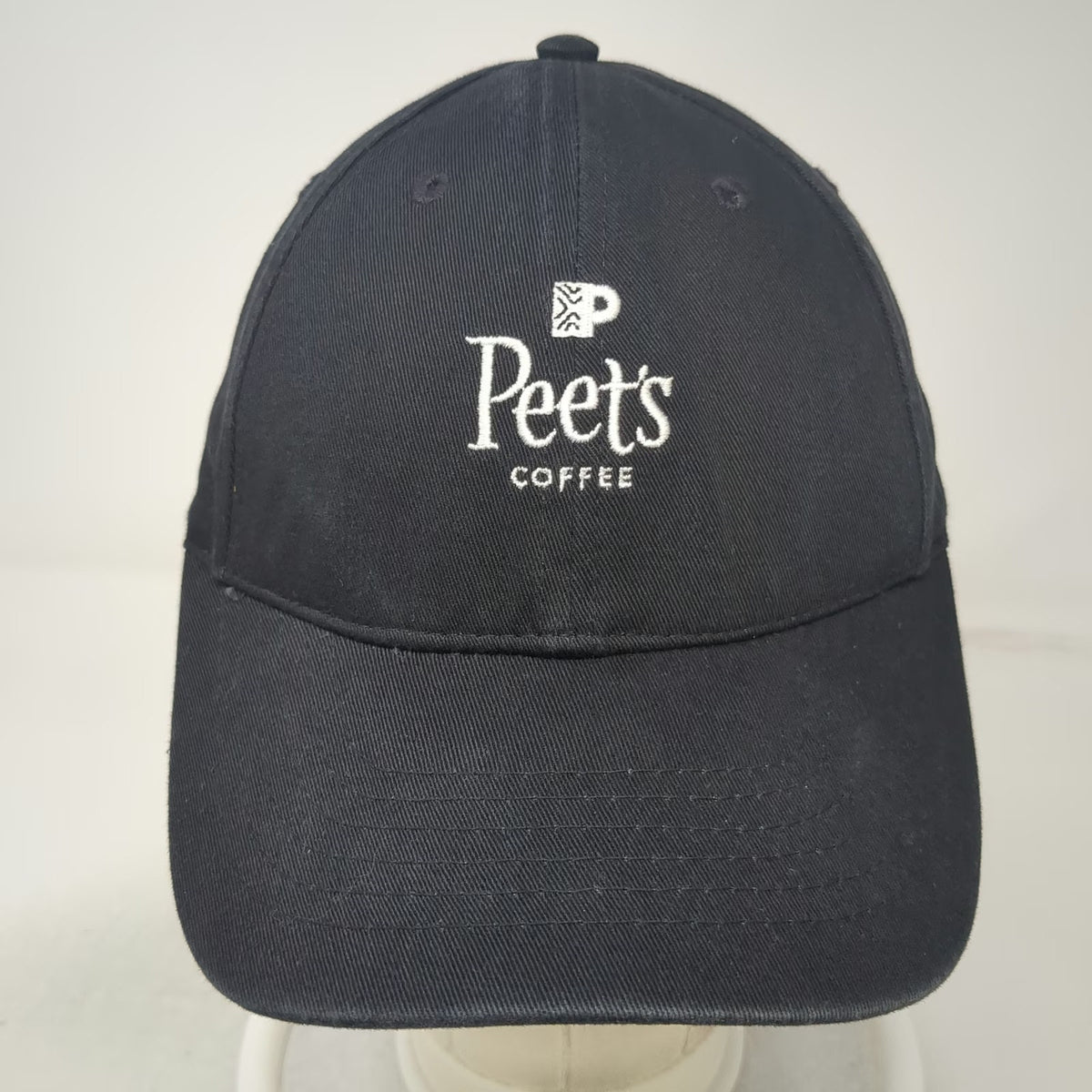 Peet's Coffee Black Baseball Cap One Size Leather Strapback Hat Twill Logo