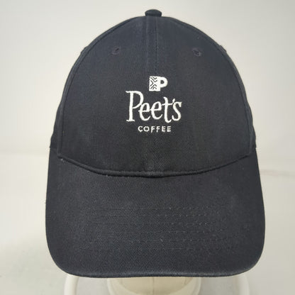 Peet's Coffee Black Baseball Cap One Size Leather Strapback Hat Twill Logo