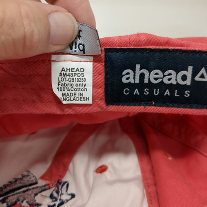 Ahead Baseball Cap Red One Size Fish Hook Logo Cotton Hat Slideback Curved Brim