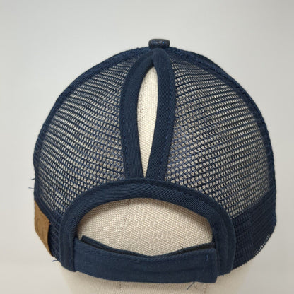 D.L. Evans Bank Ponyback Strapback Hat Blue One Size Adjustable Mesh Back C.C