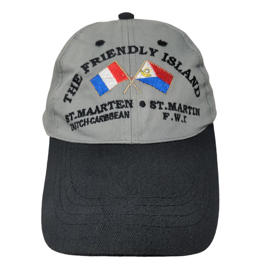 St. Maarten Martin Men's Strapback Hat Gray Adjustable Embroidered Flags Logo