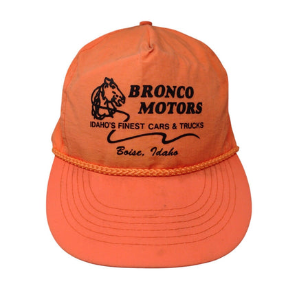 Bronco Motors Boise Idaho Strapback Hat Orange OSFA Adjustable Rope Otto