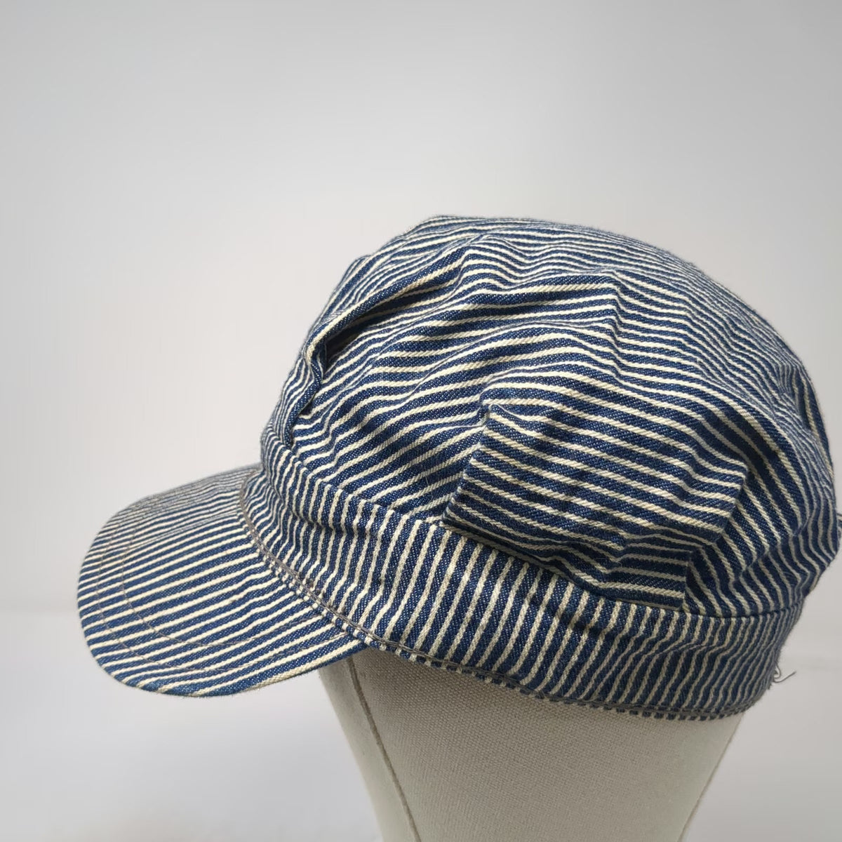 Blue Army Cap One Size Hickory Stripe Denim Engineer Railway Conductor Hat