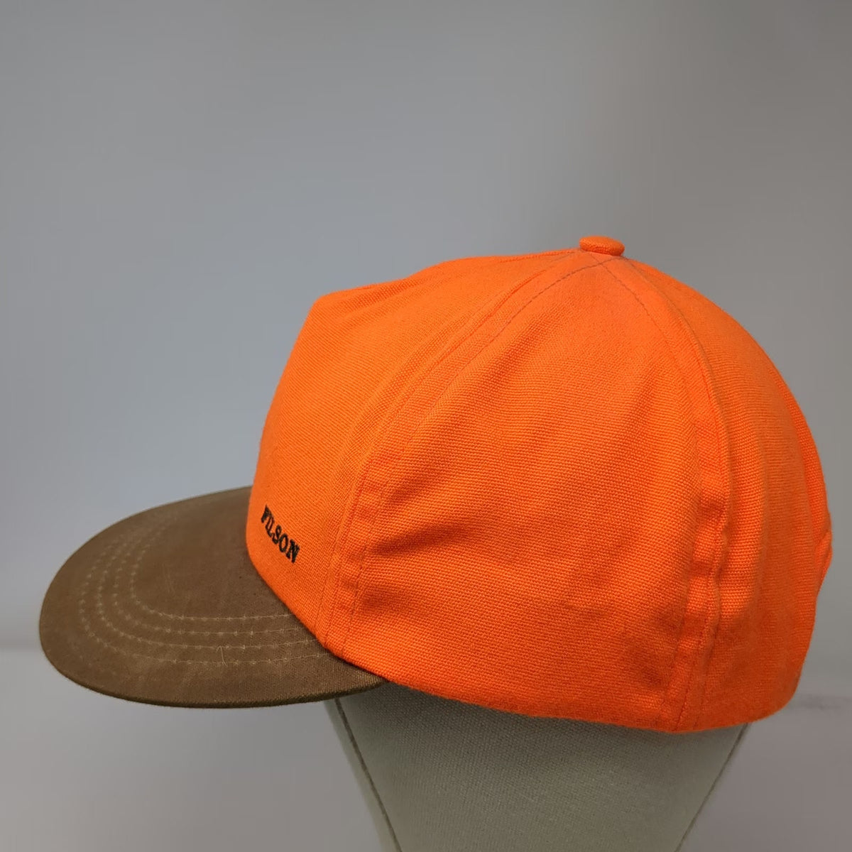 Filson 5 Panel Orange Hat Leather Strapback USA Made Brown Brim Outdoor Vintage