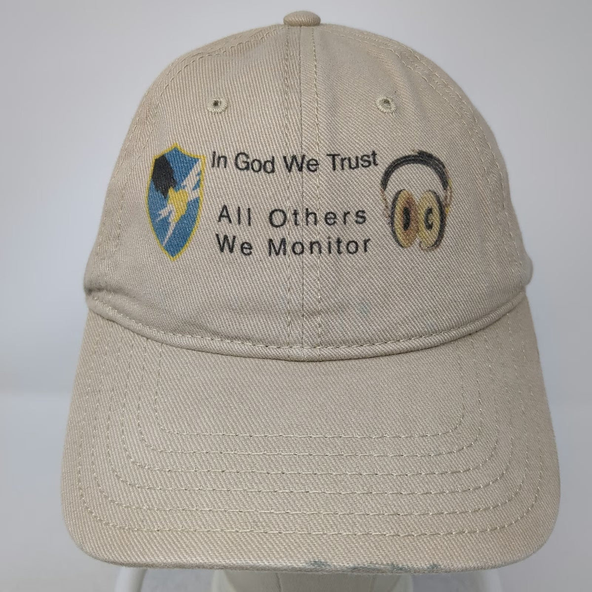 OTTO Baseball Cap Beige One Size God Trust Others Monitor Embroidered Cotton Hat