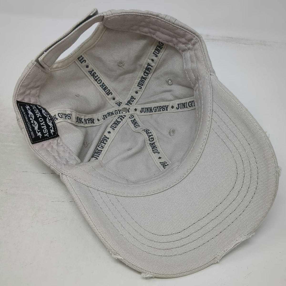 Junk Gypsy Baseball Cap Gray One Size Distressed Crown Patch Strapback Hat Logo