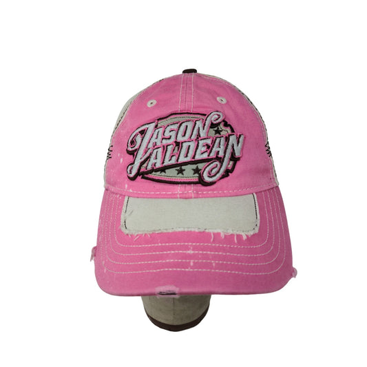 Womens Jason Aldean Strapback Hat Pink & Tan Distressed Embroidered Country OSFA