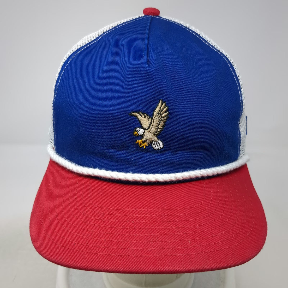 New Era Trucker Hat Blue Red White OSFM Eagle Embroidery Rope Detail Snapback