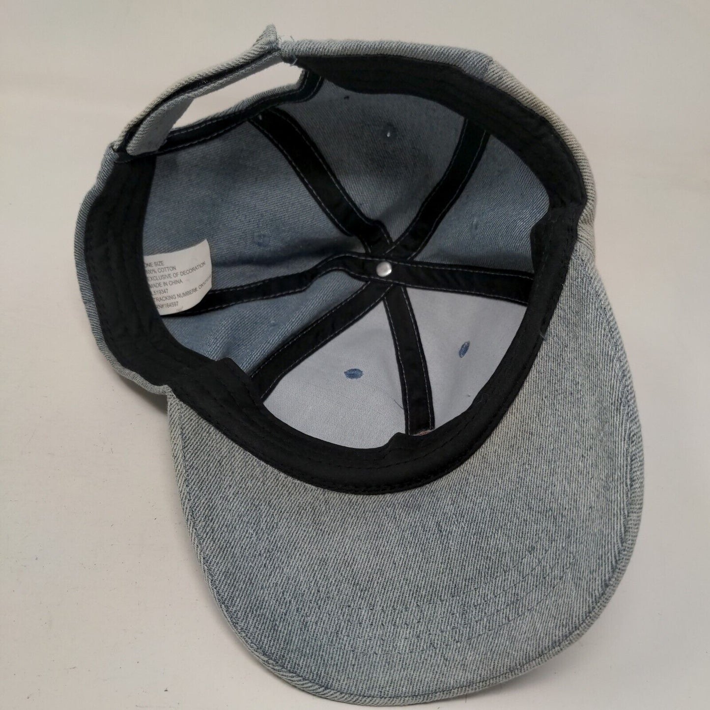 Rainbow Strapback Hat Blue One Size Embroidered Denim Vent Holes