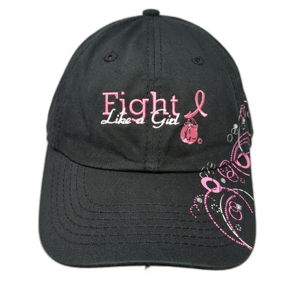 Fight Like a Girl Baseball Cap Black One Size Pink Ribbon Studded Slideback Hat