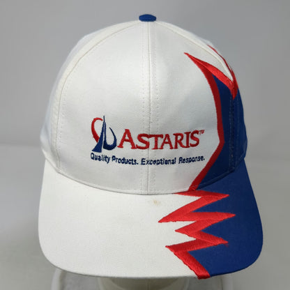 Kati Baseball Cap White Blue Red Astaris Logo Graphic Slideback Hat Sharktooth