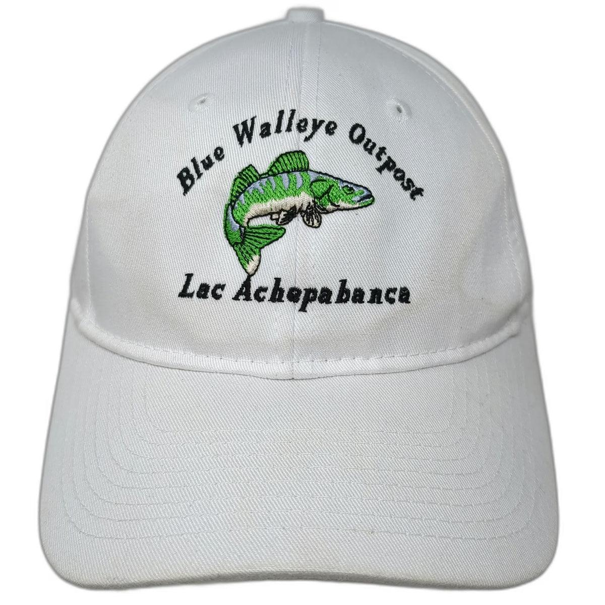 LogoUp Baseball Cap White One Size Blue Walleye Outpost Lac Achepabanca Fish Hat