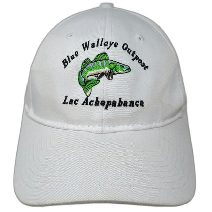 LogoUp Baseball Cap White One Size Blue Walleye Outpost Lac Achepabanca Fish Hat