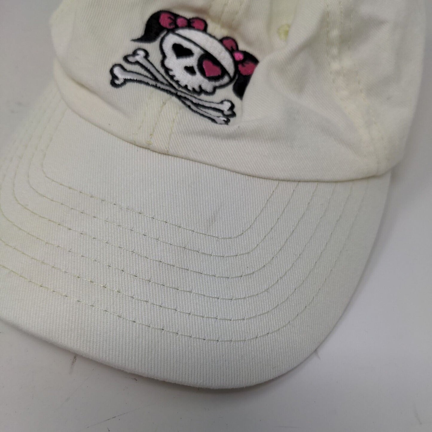 Royal Resortwear Girl's Strapback Hat White Adjustable Skull Embroidered Cotton