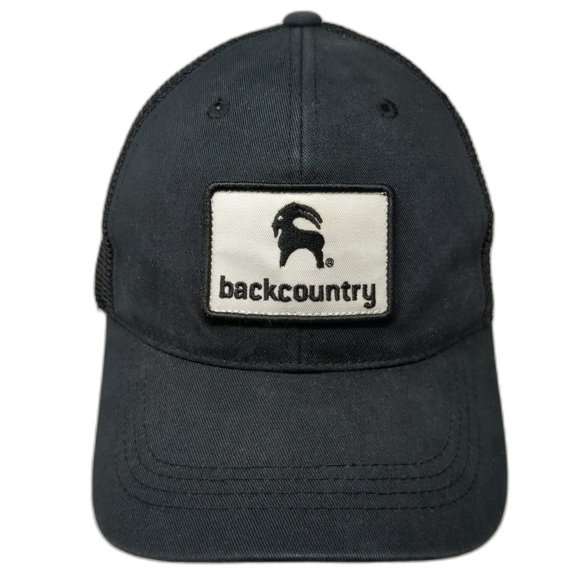Backcountry Trucker Hat Black One Size Snapback Mesh Logo Patch Curved Brim