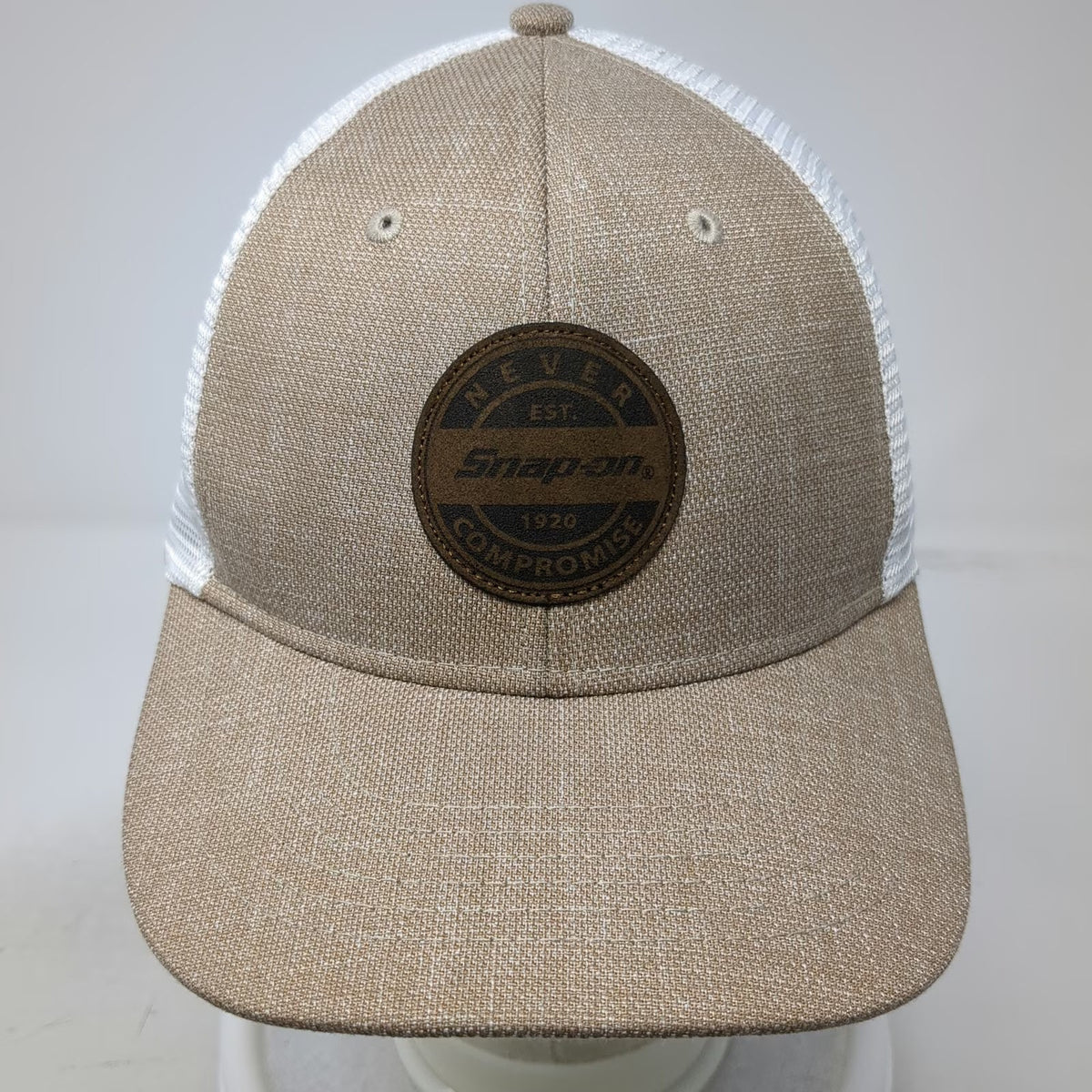 Snap-on Trucker Hat Brown OSFM Mesh Back Snapback Never Compromise Logo Patch