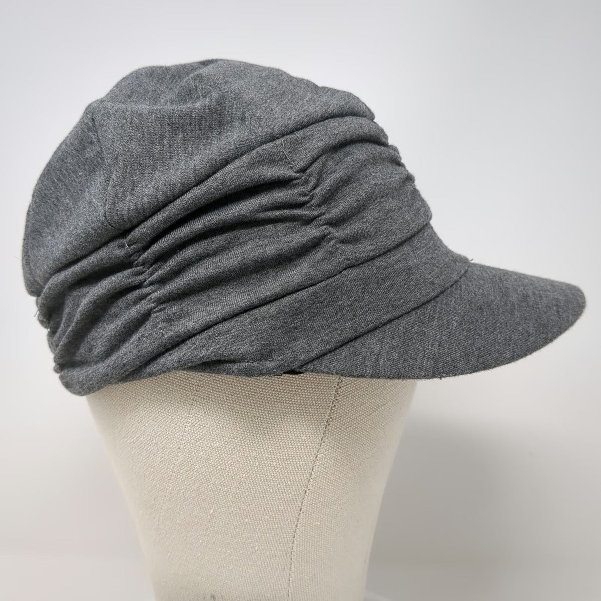 Army Cap Gray One Size Ruched Gathered Jersey Knit Fitted Soft Lightweight Hat