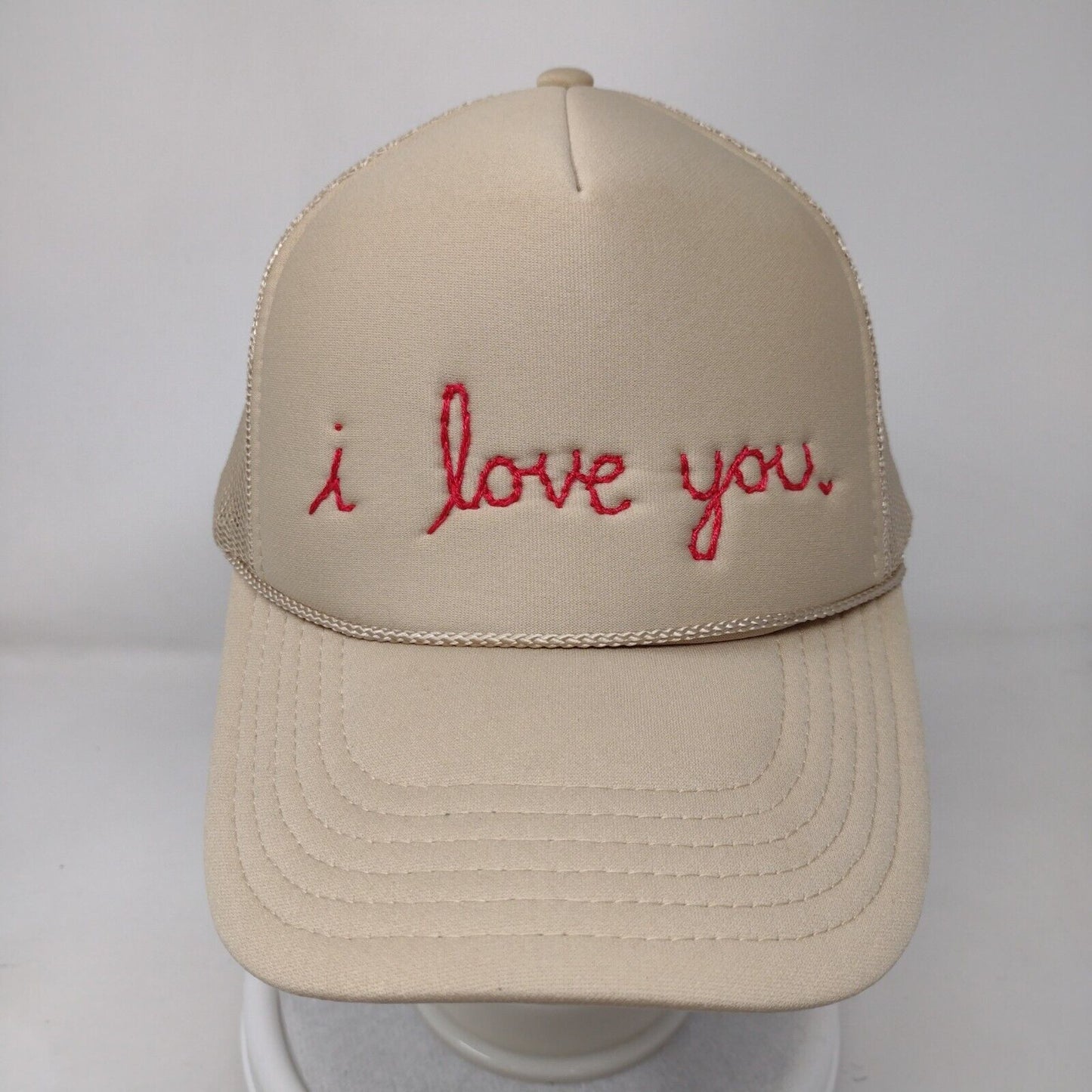 I Love You Snapback Trucker Hat Tan OSFM Adjustable Mesh Back Rope Otto