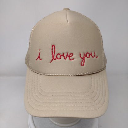 I Love You Snapback Trucker Hat Tan OSFM Adjustable Mesh Back Rope Otto
